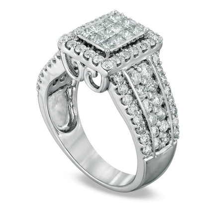 1.75 CT. T.W. Princess-Cut Composite Natural Diamond Rectangular Frame Engagement Ring in Solid 14K White Gold