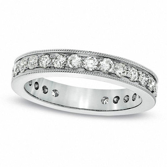 2.0 CT. T.W. Natural Diamond Antique Vintage-Style Eternity Wedding Band in Solid 14K White Gold
