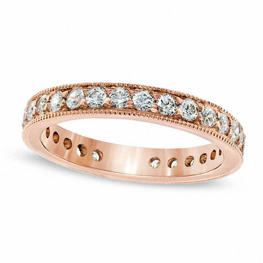 1.0 CT. T.W. Natural Diamond Antique Vintage-Style Eternity Wedding Band in Solid 14K Rose Gold