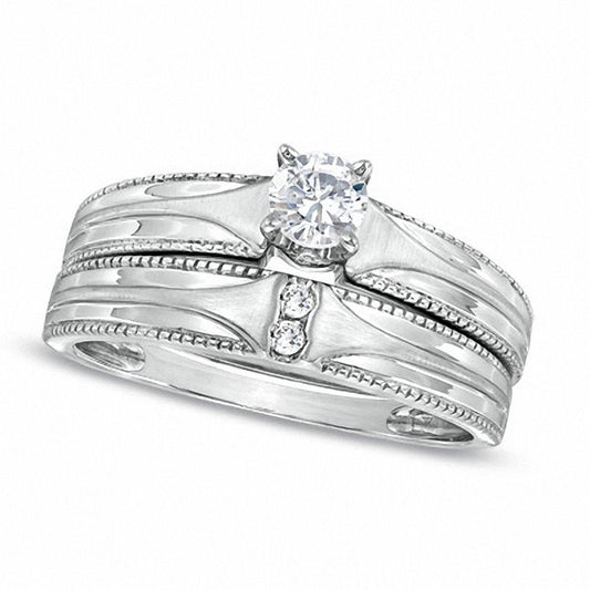 0.20 CT. T.W. Natural Diamond Bridal Engagement Ring Set in Sterling Silver
