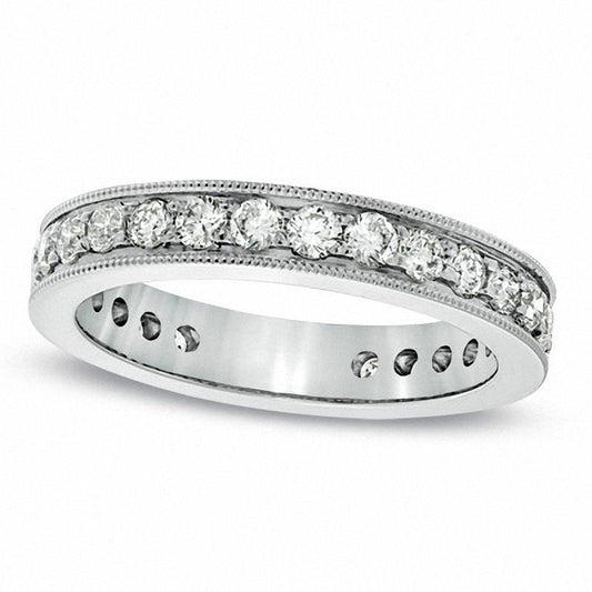 0.75 CT. T.W. Natural Diamond Antique Vintage-Style Eternity Wedding Band in Solid 14K White Gold