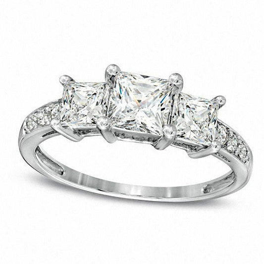 Princess-Cut Lab-Created White Sapphire Three Stone Ring in Solid 10K White Gold