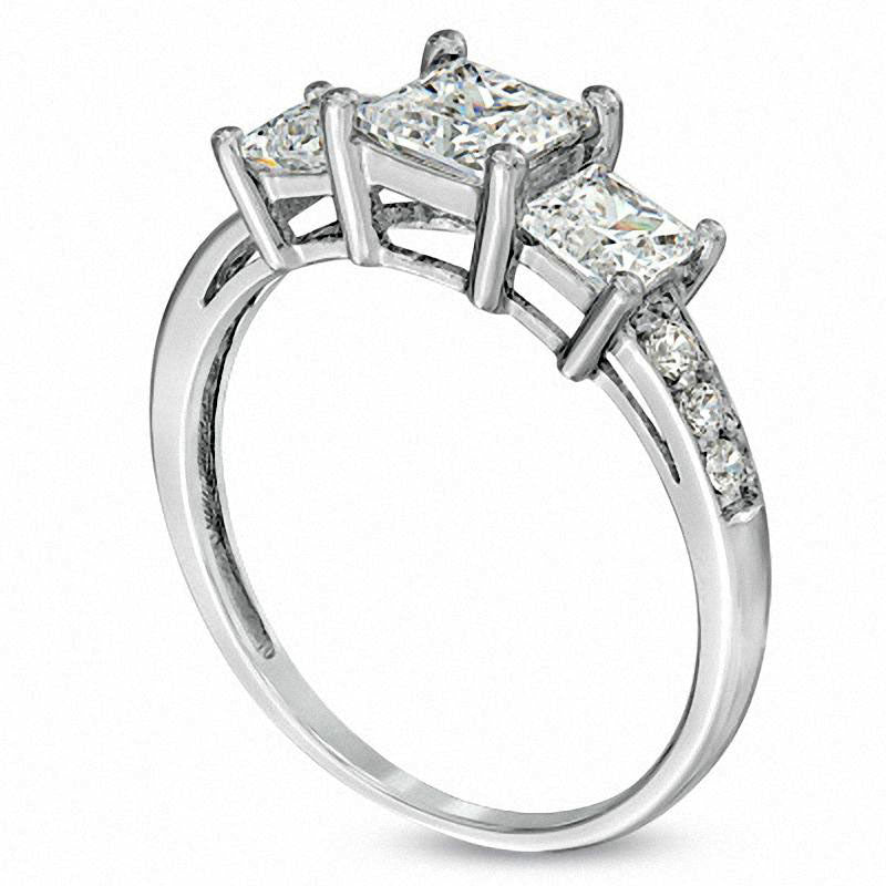 Princess-Cut Lab-Created White Sapphire Three Stone Ring in Solid 10K White Gold