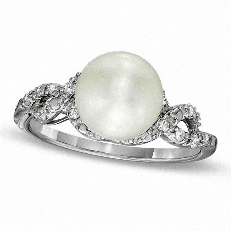 8.5 - 9.0mm Cultured Freshwater Pearl and 0.10 CT. T.W. Natural Diamond Ring in Sterling Silver
