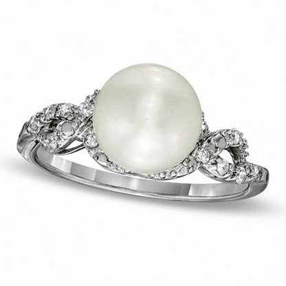 8.5 - 9.0mm Cultured Freshwater Pearl and 0.10 CT. T.W. Natural Diamond Ring in Sterling Silver