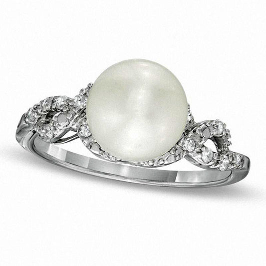 8.5 - 9.0mm Cultured Freshwater Pearl and 0.10 CT. T.W. Natural Diamond Ring in Sterling Silver