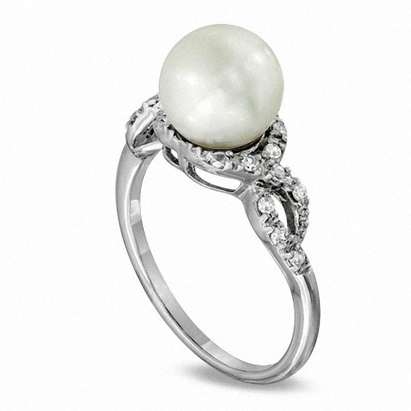 8.5 - 9.0mm Cultured Freshwater Pearl and 0.10 CT. T.W. Natural Diamond Ring in Sterling Silver