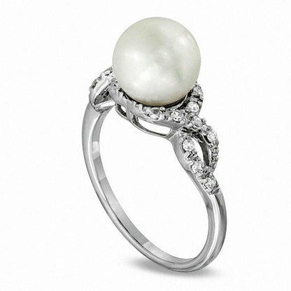8.5 - 9.0mm Cultured Freshwater Pearl and 0.10 CT. T.W. Natural Diamond Ring in Sterling Silver