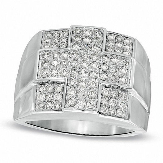 Men's 1.5 CT T.W. Natural Diamond Cross Ring in Solid 10K White Gold