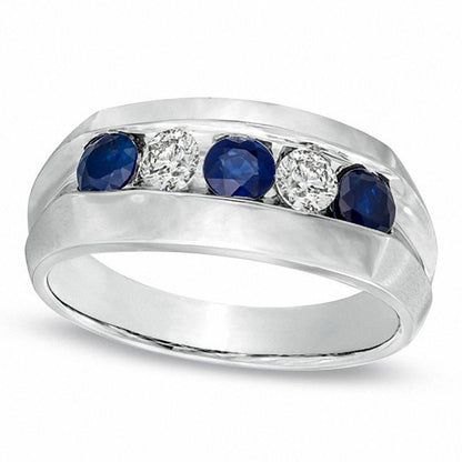 Men's Blue Sapphire and 0.33 CT. T.W. Natural Diamond Ring in Solid 10K White Gold