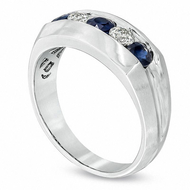Men's Blue Sapphire and 0.33 CT. T.W. Natural Diamond Ring in Solid 10K White Gold