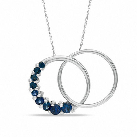 Journey Lab-Created Blue Sapphire Double Circle Pendant in 10K White Gold