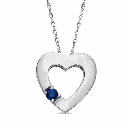 Lab-Created Blue Sapphire Heart Pendant in 10K White Gold