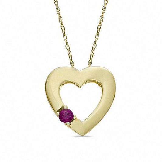 Lab-Created Ruby Heart Pendant in 10K Yellow Gold