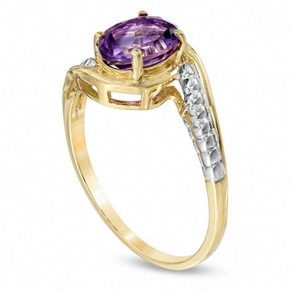 Oval Amethyst Ring in Solid 10K Yellow Gold