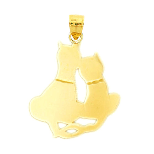 14K Gold Two Cats with Wrapped Tails Pendant