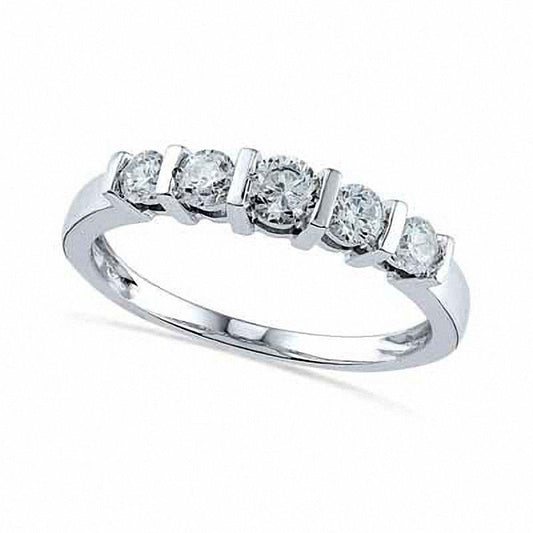 Lab-Created White Sapphire Five Stone Anniversary Band in Solid 10K White Gold