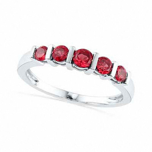 Lab-Created Ruby Five Stone Anniversary Band in Solid 10K White Gold