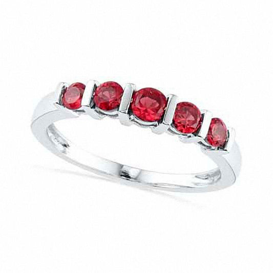 Lab-Created Ruby Five Stone Anniversary Band in Solid 10K White Gold