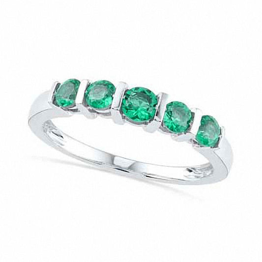 Lab-Created Emerald Five Stone Anniversary Band in Solid 10K White Gold