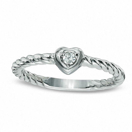 Natural Diamond Accent Solitaire Heart Ring in Sterling Silver