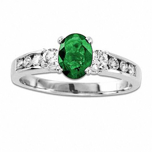 Your Stone Your Story™ Oval Emerald and 0.38 CT. T.W. Natural Diamond Ring in Solid 14K White Gold