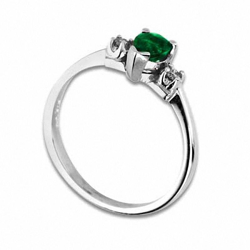 Pear-Shaped Emerald and Natural Diamond Accent Engagement Ring in Solid 14K White Gold