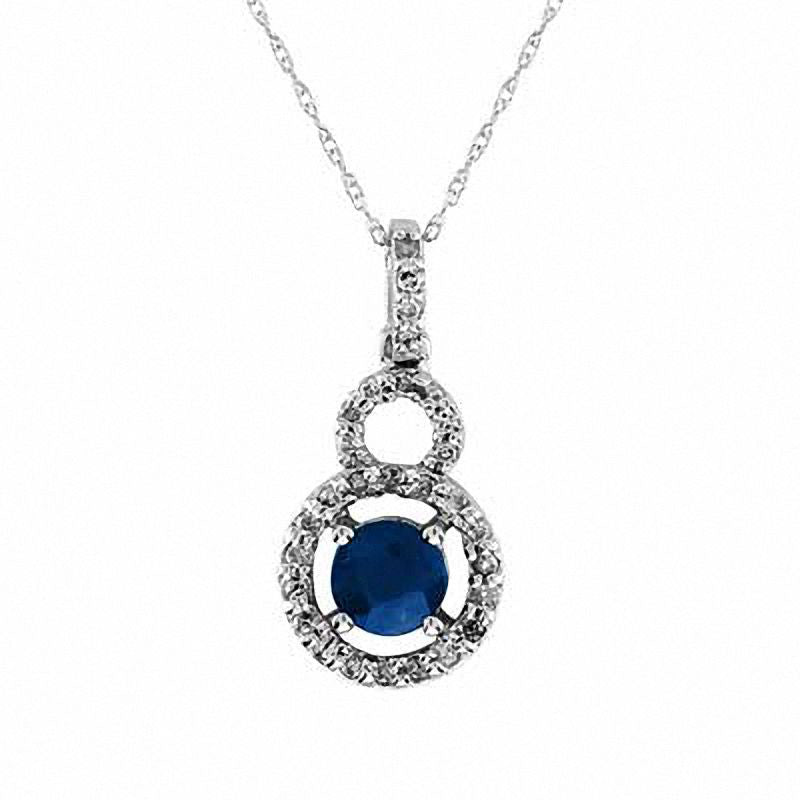 5.0mm Blue Sapphire and 0.13 CT. T.W. Natural Diamond Pendant in 14K White Gold