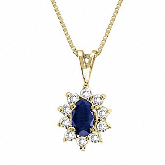 Oval Blue Sapphire and 0.13 CT. T.W. Natural Diamond Pendant in 14K Gold - 16"