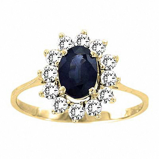 Oval Blue Sapphire and 0.50 CT. T.W. Natural Diamond Engagement Ring in Solid 14K Gold