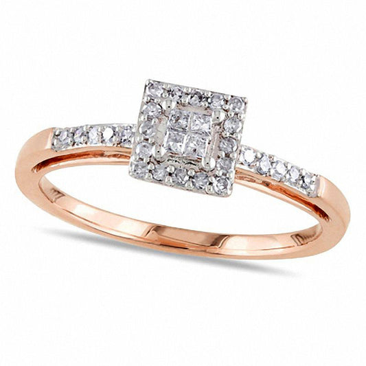 0.20 CT. T.W. Quad Princess-Cut Natural Diamond Square Frame Engagement Ring in Solid 10K Rose Gold