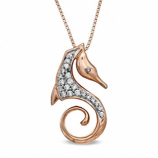 0.17 CT. T.W. Natural Diamond Seahorse Pendant in Sterling Silver and 14K Rose Gold Plate