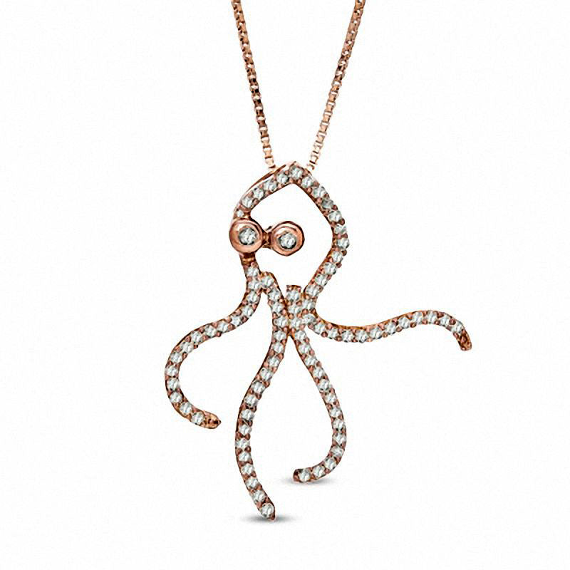 0.25 CT. T.W. Natural Diamond Octopus Pendant in Sterling Silver and 14K Rose Gold Plate