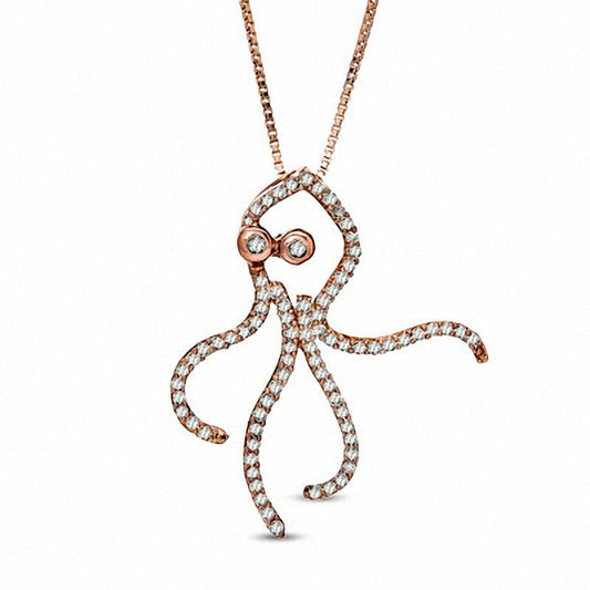 0.25 CT. T.W. Natural Diamond Octopus Pendant in Sterling Silver and 14K Rose Gold Plate