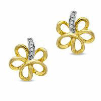 Diamond Accent Flower Stud Earrings in Sterling Silver and 14K Gold Plate