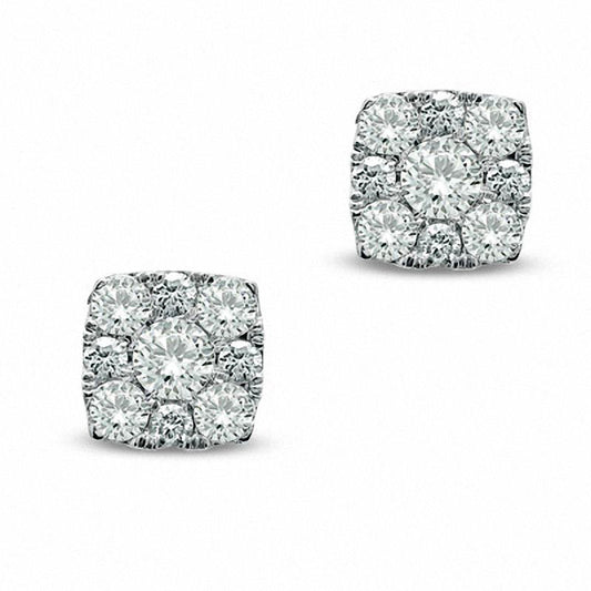0.5 CT. T.W. Diamond Square Cluster Stud Earrings in 10K White Gold