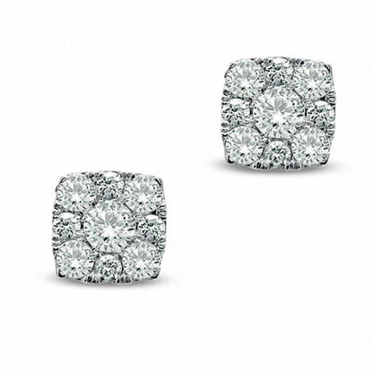 0.5 CT. T.W. Diamond Square Cluster Stud Earrings in 10K White Gold