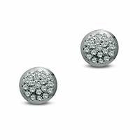 Diamond Accent Cluster Button Stud Earrings in Sterling Silver