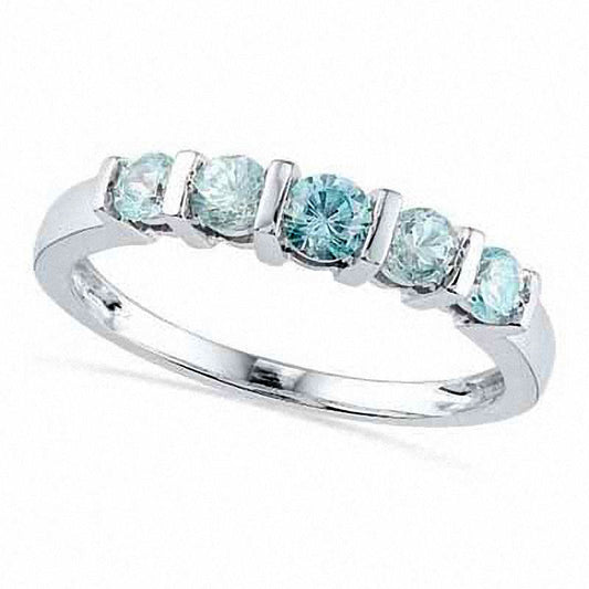 Aquamarine Five Stone Anniversary Band in Sterling Silver