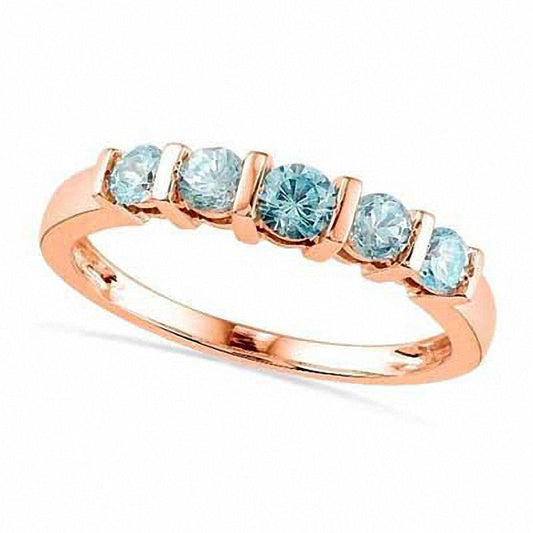 Aquamarine Five Stone Band in Solid 10K Rose Gold