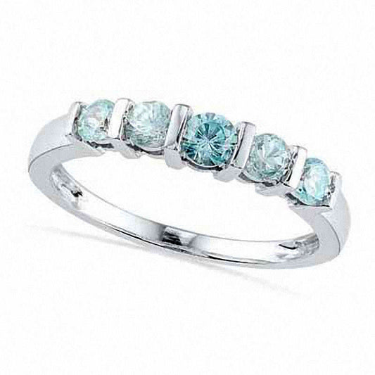 Aquamarine Five Stone Band in Solid 10K White Gold
