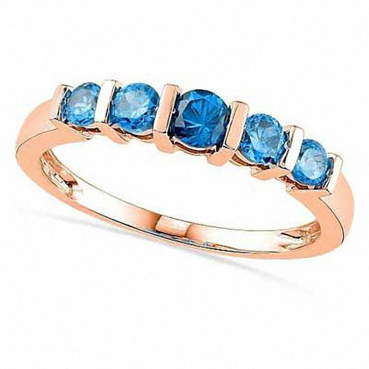 Blue Topaz Five Stone Anniversary Band in Solid 10K Rose Gold