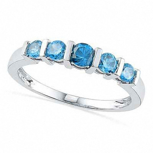 Blue Topaz Five Stone Anniversary Band in Solid 10K White Gold