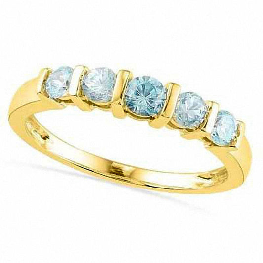 Aquamarine Five Stone Band in Solid 10K Yellow Gold