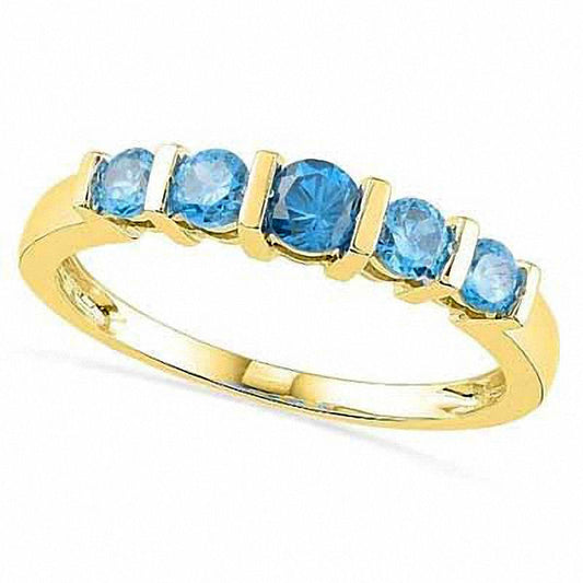 Blue Topaz Five Stone Anniversary Band in Solid 10K Yellow Gold