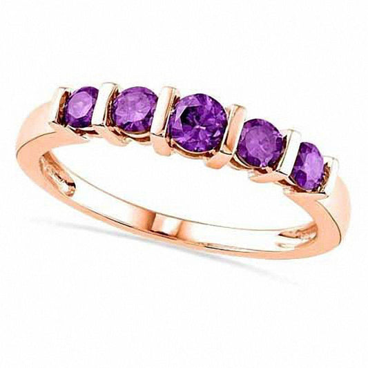 Amethyst Five Stone Band in Solid 10K Rose Gold