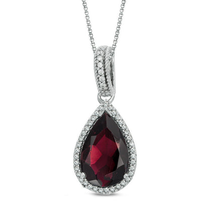 Pear-Shaped Rhodolite and Lab-Created White Sapphire Pendant in Sterling Silver