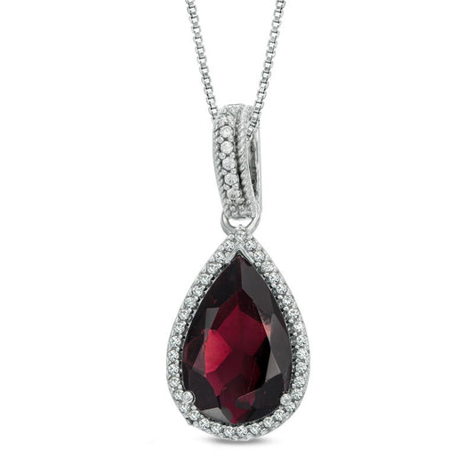 Pear-Shaped Rhodolite and Lab-Created White Sapphire Pendant in Sterling Silver