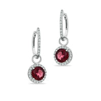 8.0mm Garnet and Lab-Created White Sapphire Drop Earrings in Sterling Silver