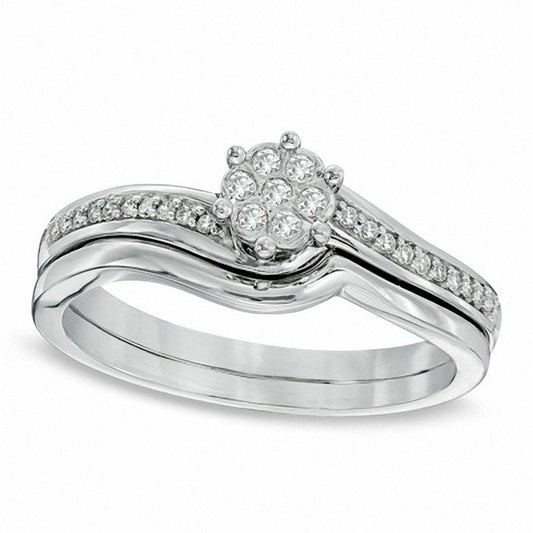 0.10 CT. T.W. Natural Diamond Cluster Bridal Engagement Ring Set in Solid 10K White Gold